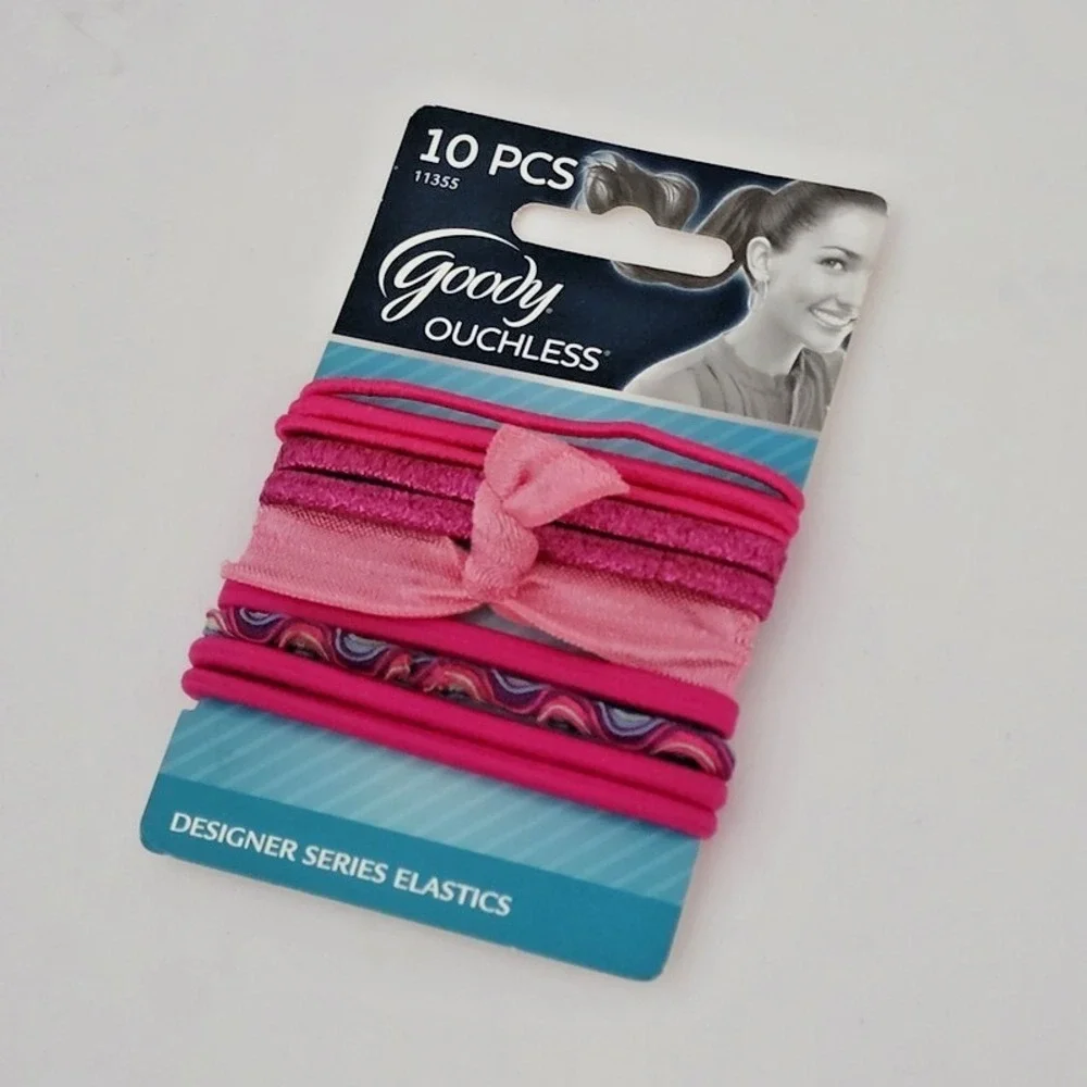 Goody Ouchless Ponytailers Ribbon Elastics Hair Ties Electric Pink Design 10-Pcs